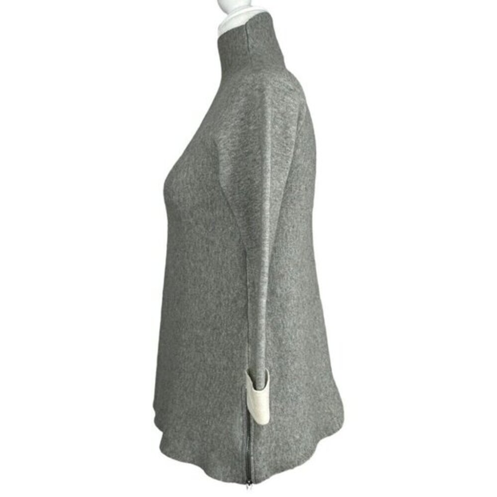 Tahari Womens Gray Mock Neck Tunic Sweater Side‎ Zip Contrast Cuff XS - Picture 3 of 11